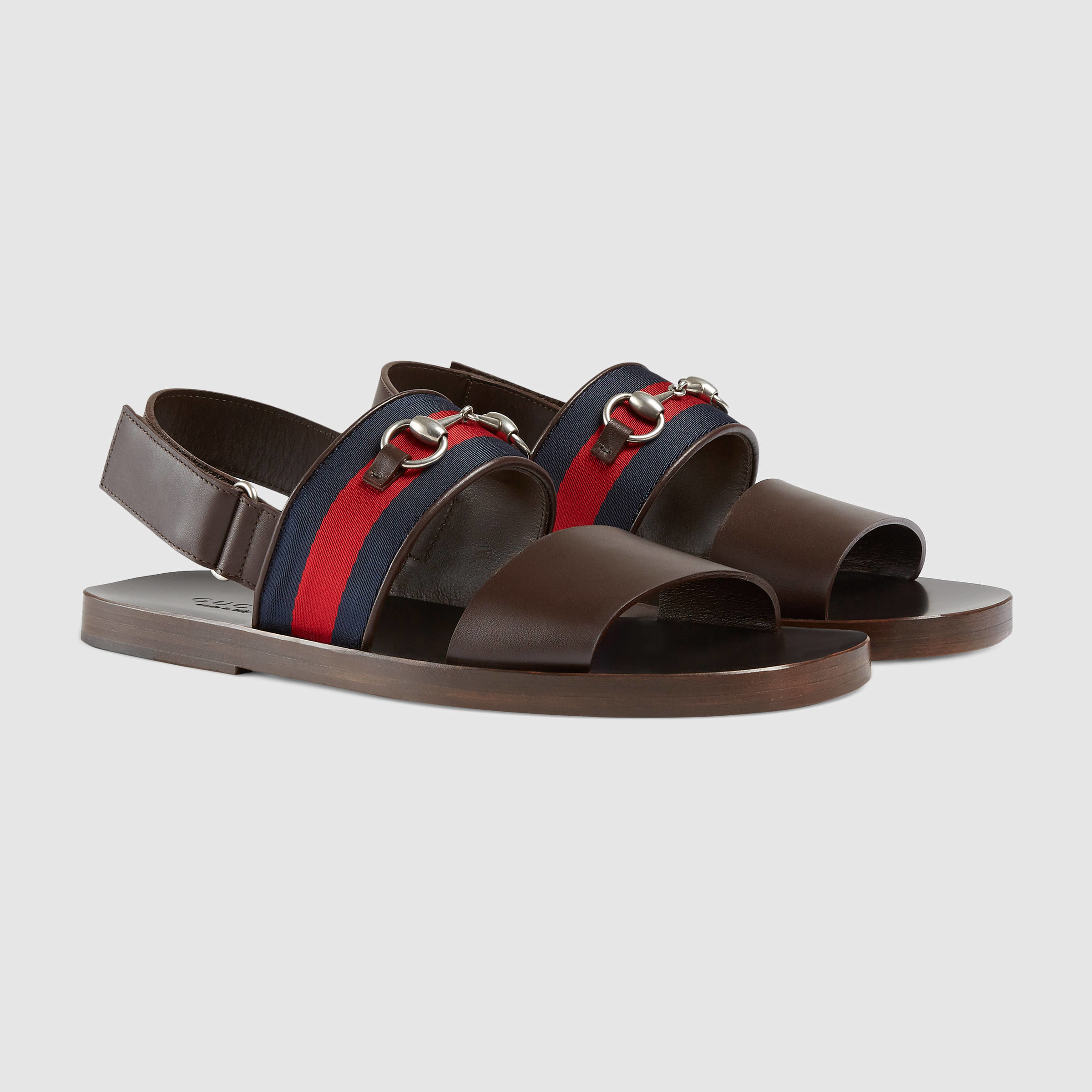 Gucci Leather Web Sandal In Brown Leather Brown For Men Lyst 9193